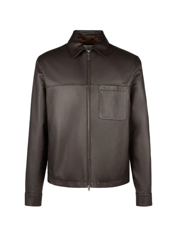 Tod's Zipped Leather Overshirt in Brown