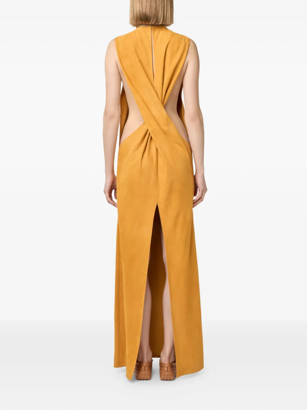 Tod's Gedraaide leren maxi-jurk met open rug Oranje