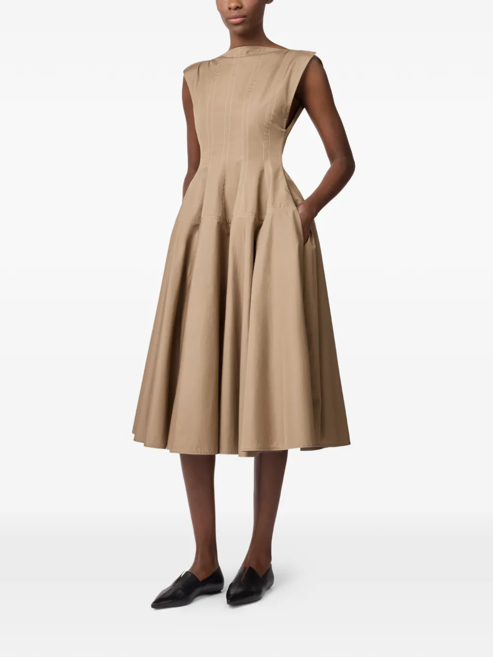 Tod's Mouwloze midi-jurk met A-lijn Beige
