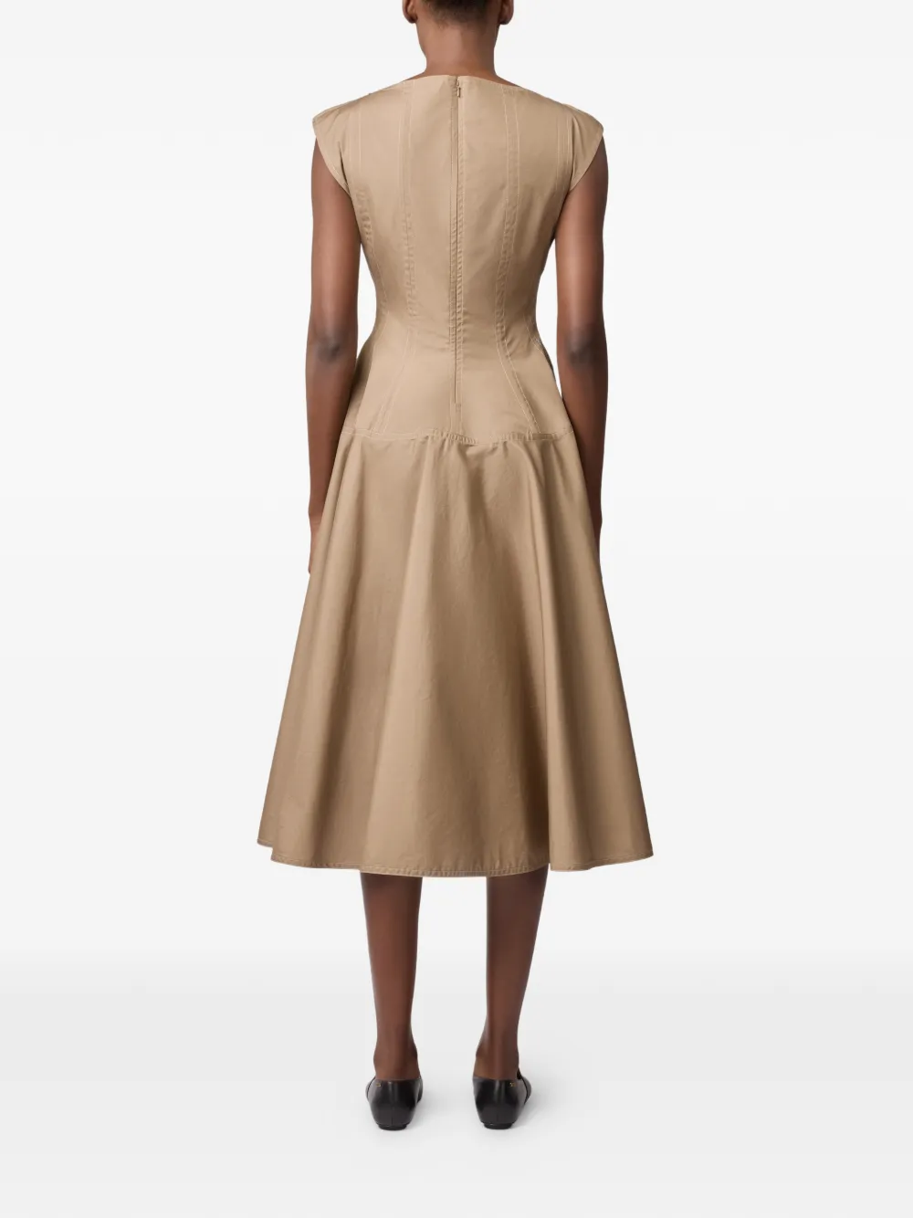 Tod's Mouwloze midi-jurk met A-lijn Beige