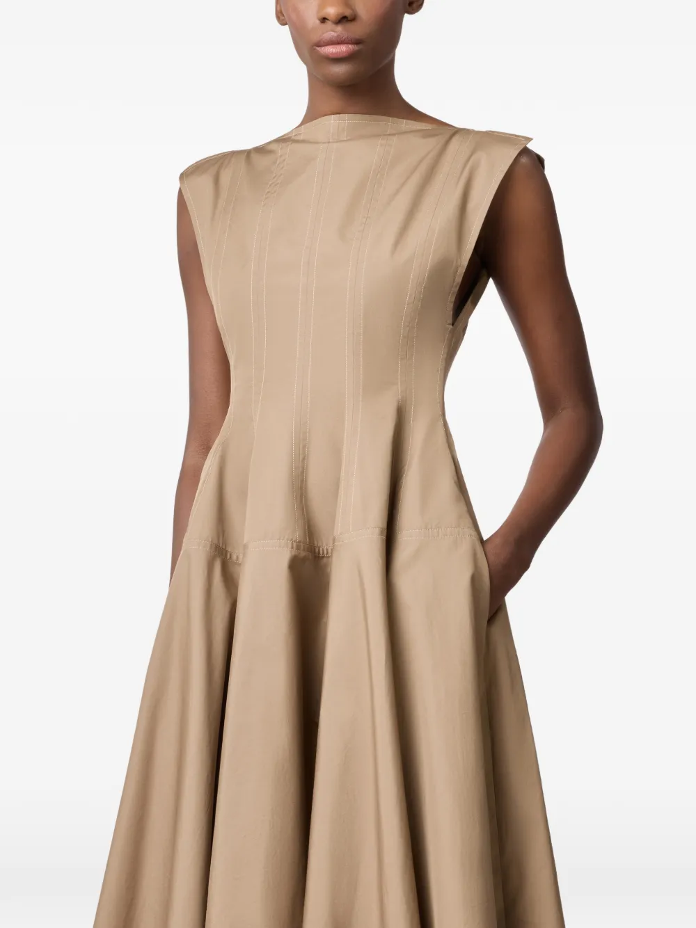 Tod's Mouwloze midi-jurk met A-lijn Beige