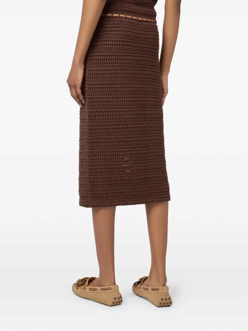 Tod's Gehaakte midi-rok met trekkoord Bruin