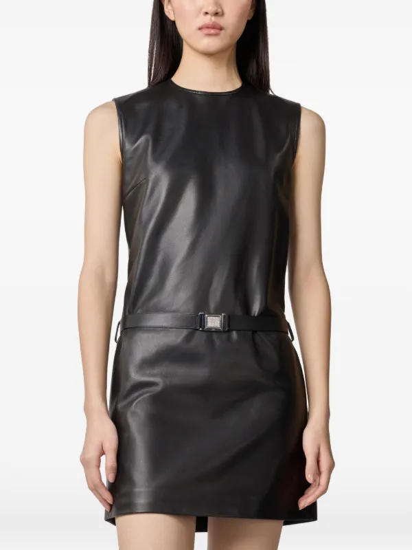 leather belted mini dress Handmade Belted Lambskin Leather Mini Dress, Button Front cocktail dress
