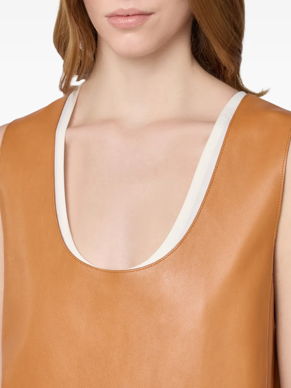 Tod's Leren jurk met diepe ronde hals Oranje