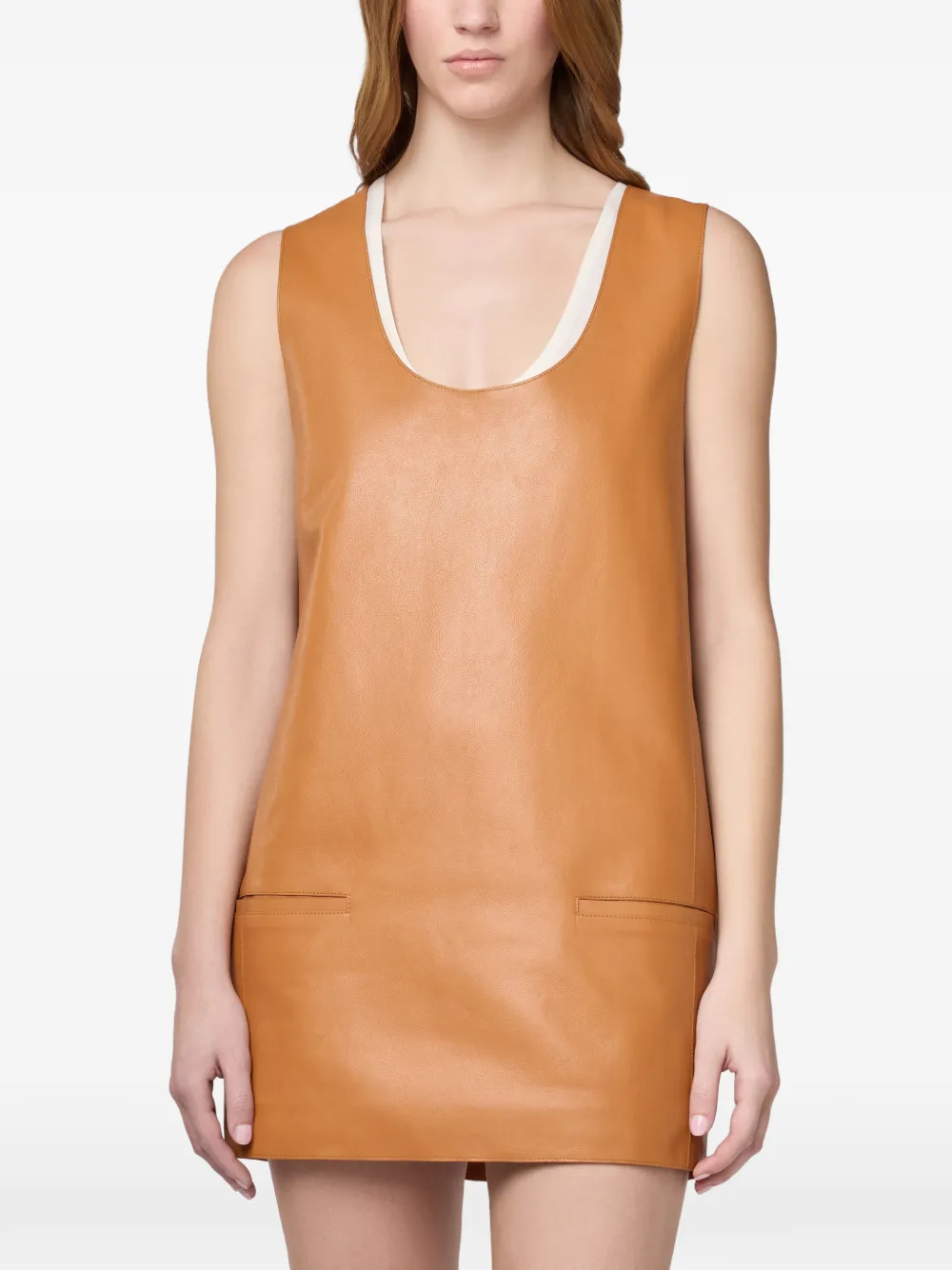Tod's Leren jurk met diepe ronde hals Oranje
