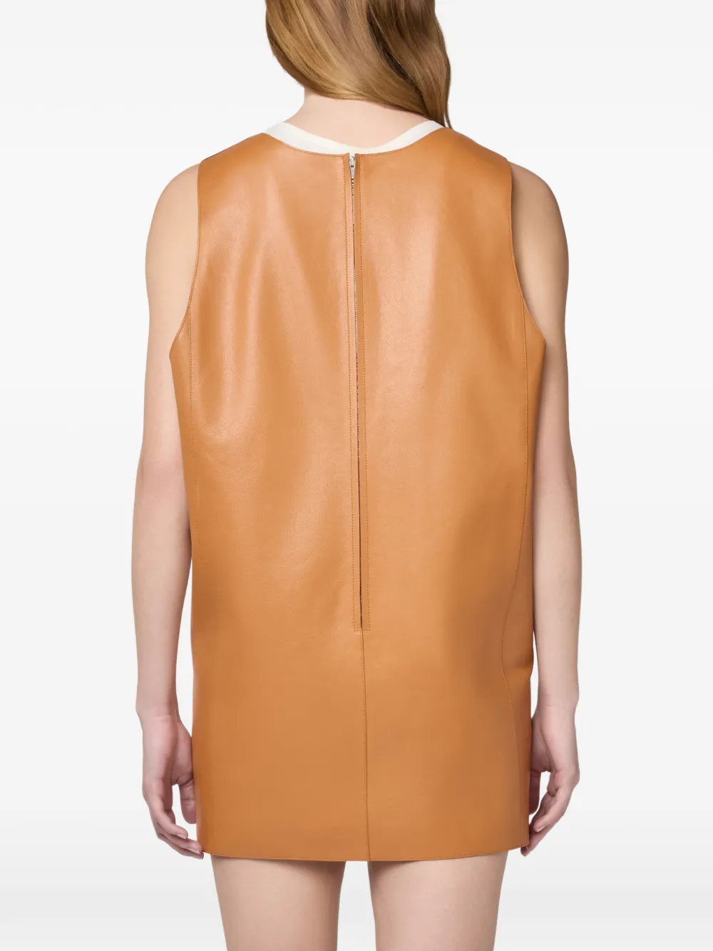 Tod's Leren jurk met diepe ronde hals Oranje