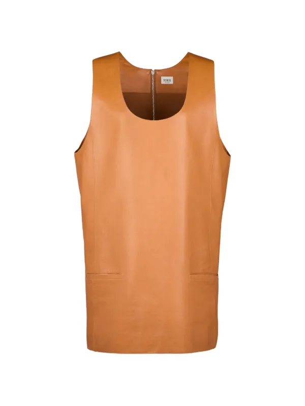 Tod's Scoop Neck Leather Dress in Orange