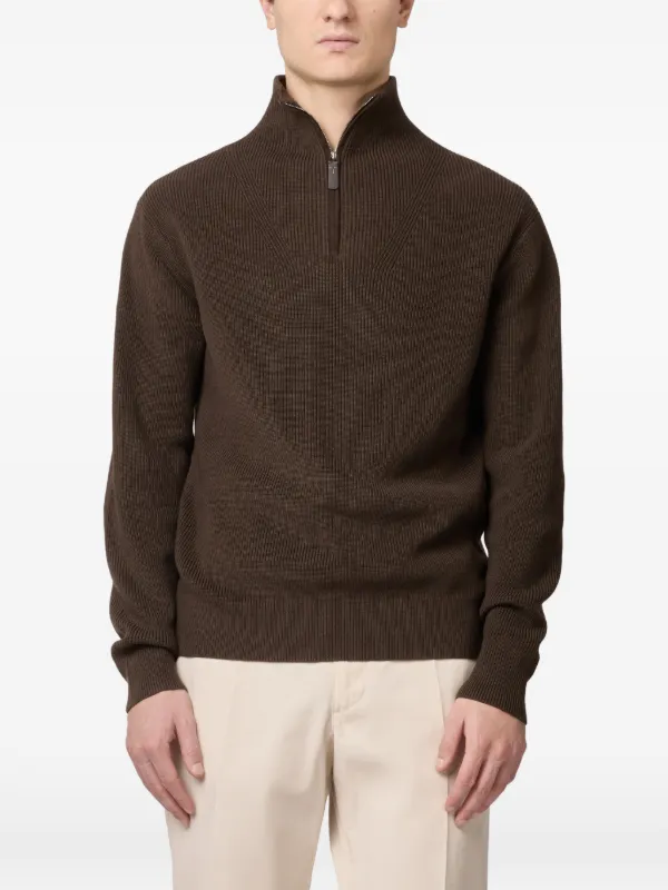 Tod's ribbed-knit quarter-zip Sweater | Brown | FARFETCH