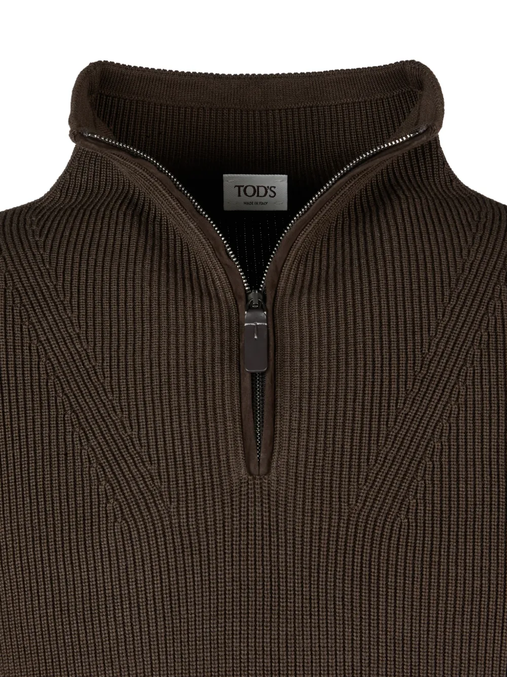 Tod's ribbed-knit quarter-zip Sweater | Brown | FARFETCH