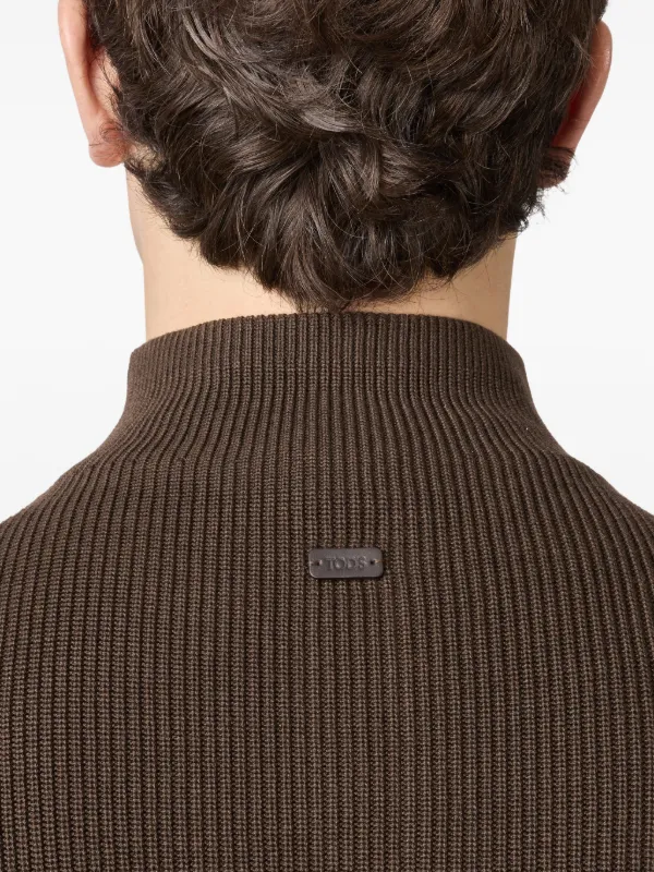Tod's ribbed-knit quarter-zip Sweater | Brown | FARFETCH