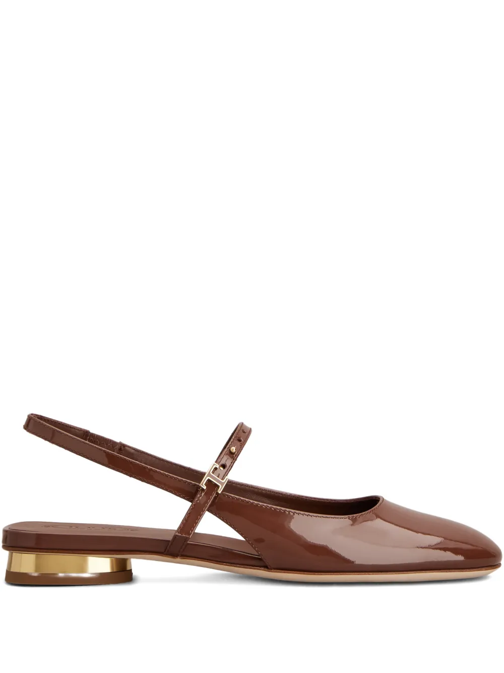 Tod's sling-back gold-tone flat pumps - Brown