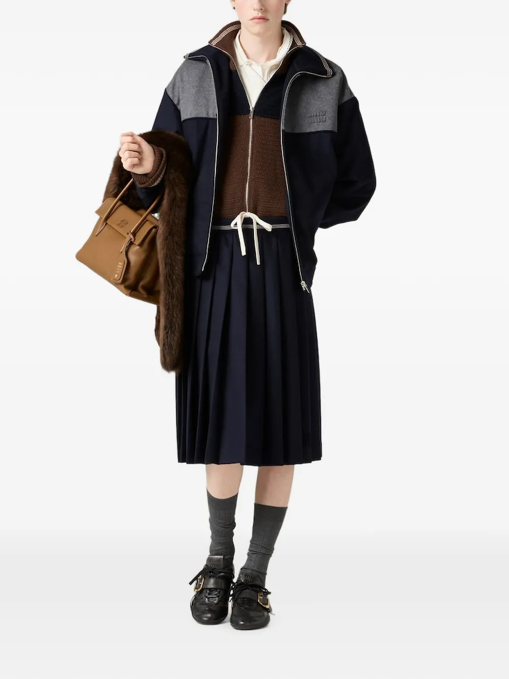 Miu Miu logo-detail zipped cardigan - Braun