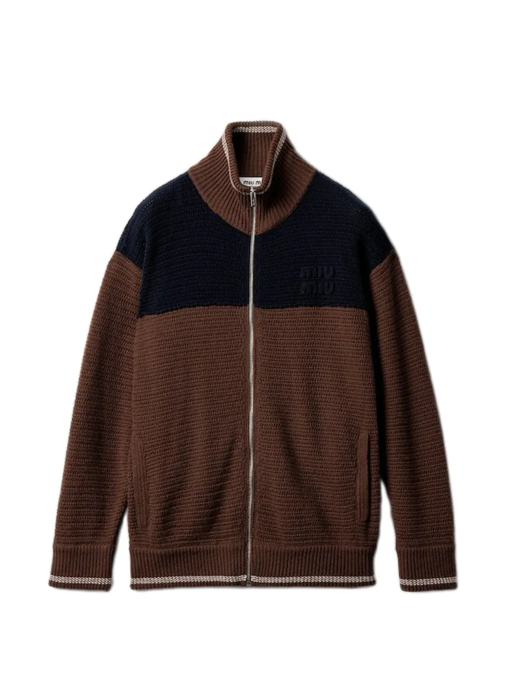 Miu Miu logo-detail zipped cardigan - Braun