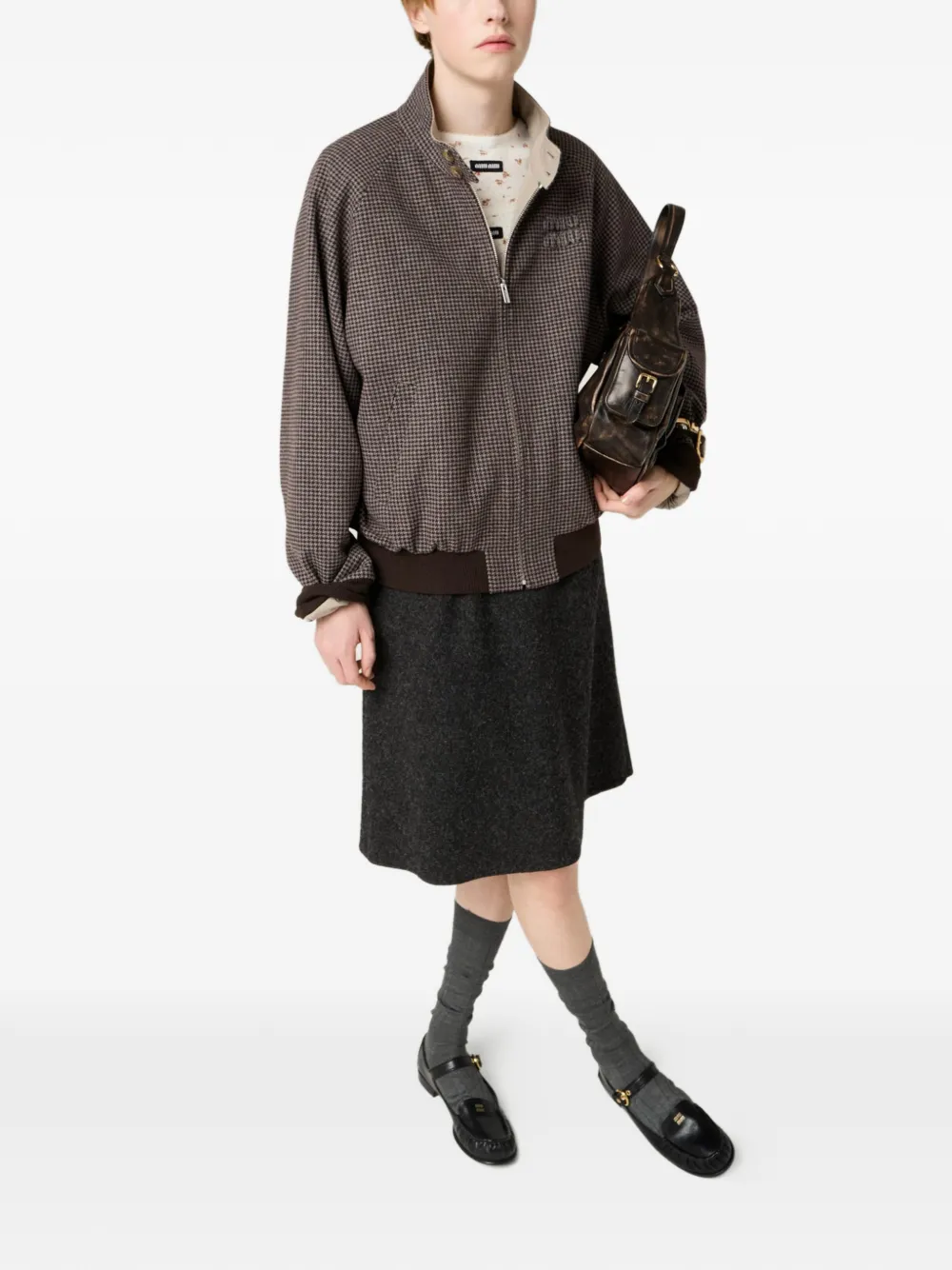 Miu Omkeerbaar bomberjack met pied-de-poule voering Beige