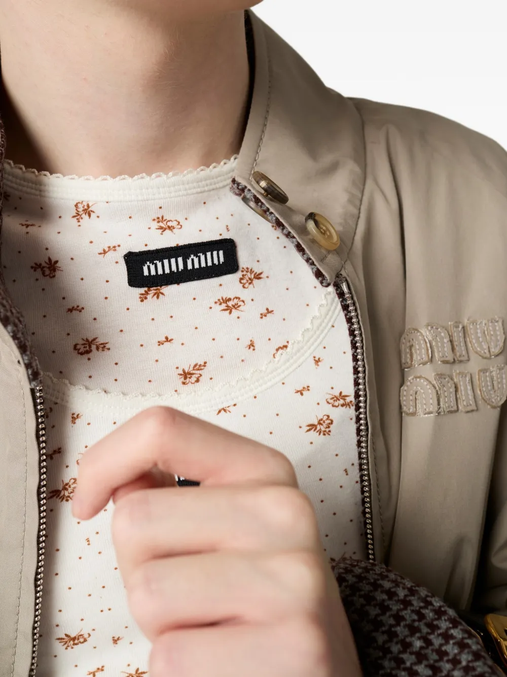 Miu Omkeerbaar bomberjack met pied-de-poule voering Beige