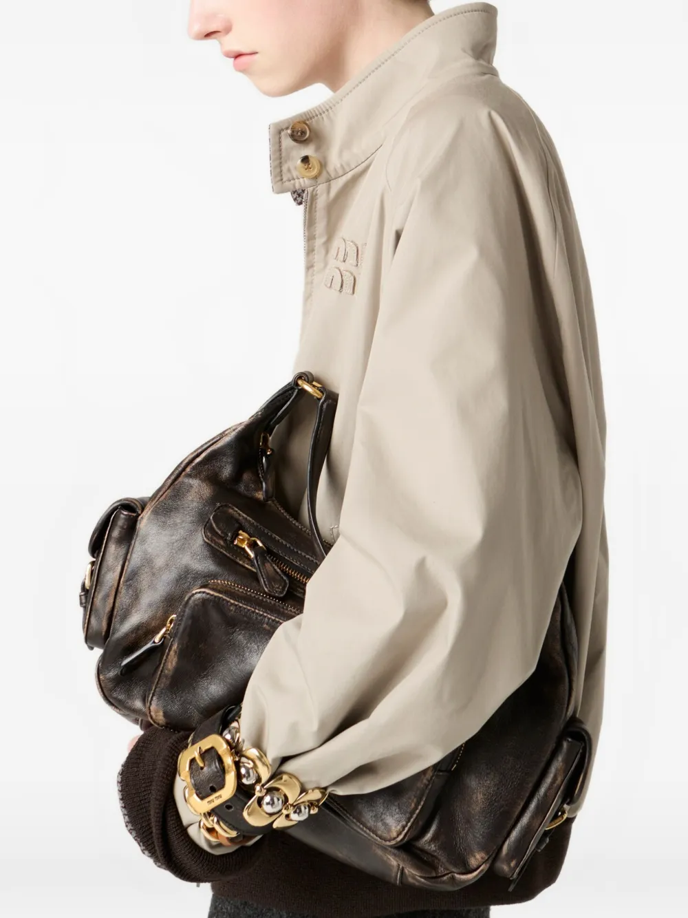 Miu Omkeerbaar bomberjack met pied-de-poule voering Beige