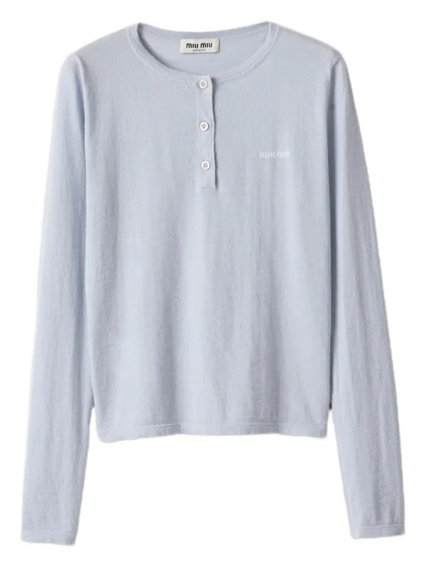 Miu Miu Cashmere Henley Sweater in Blue