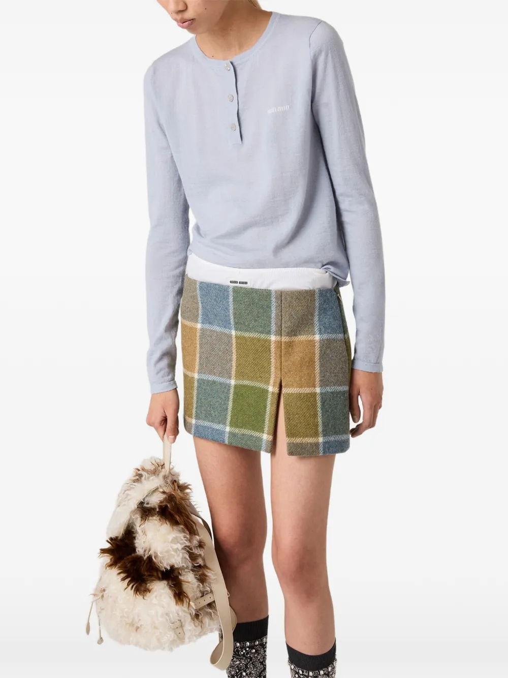 Miu Henley kasjmier T-shirt Blauw