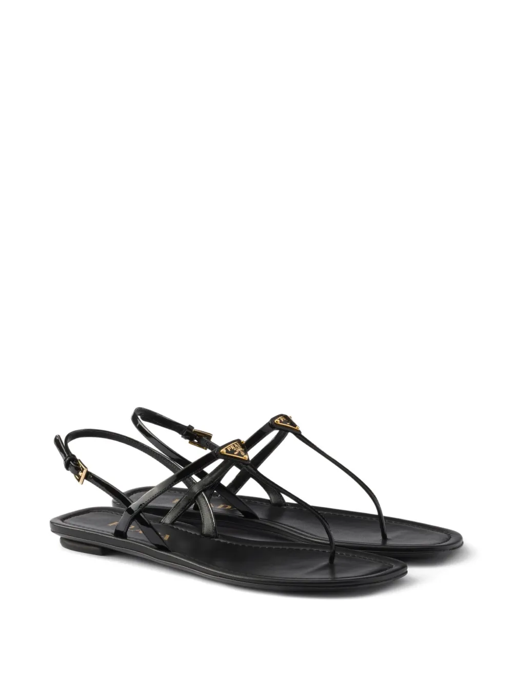 Prada Lakleren sandalen met logo Zwart