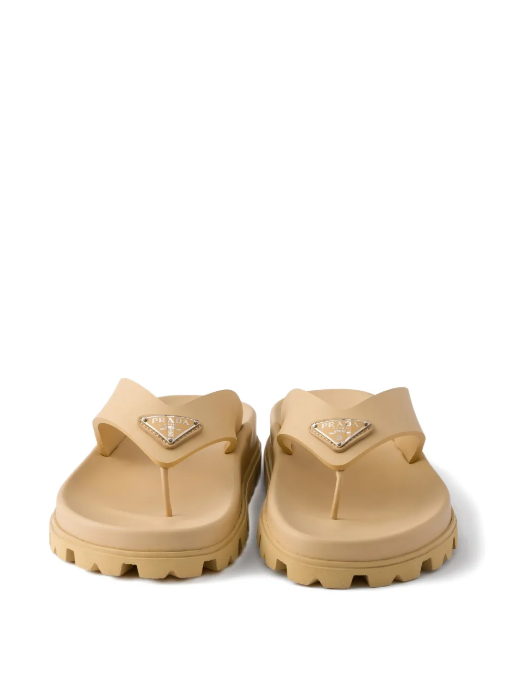 Prada Teenslippers met logoplakkaat Beige