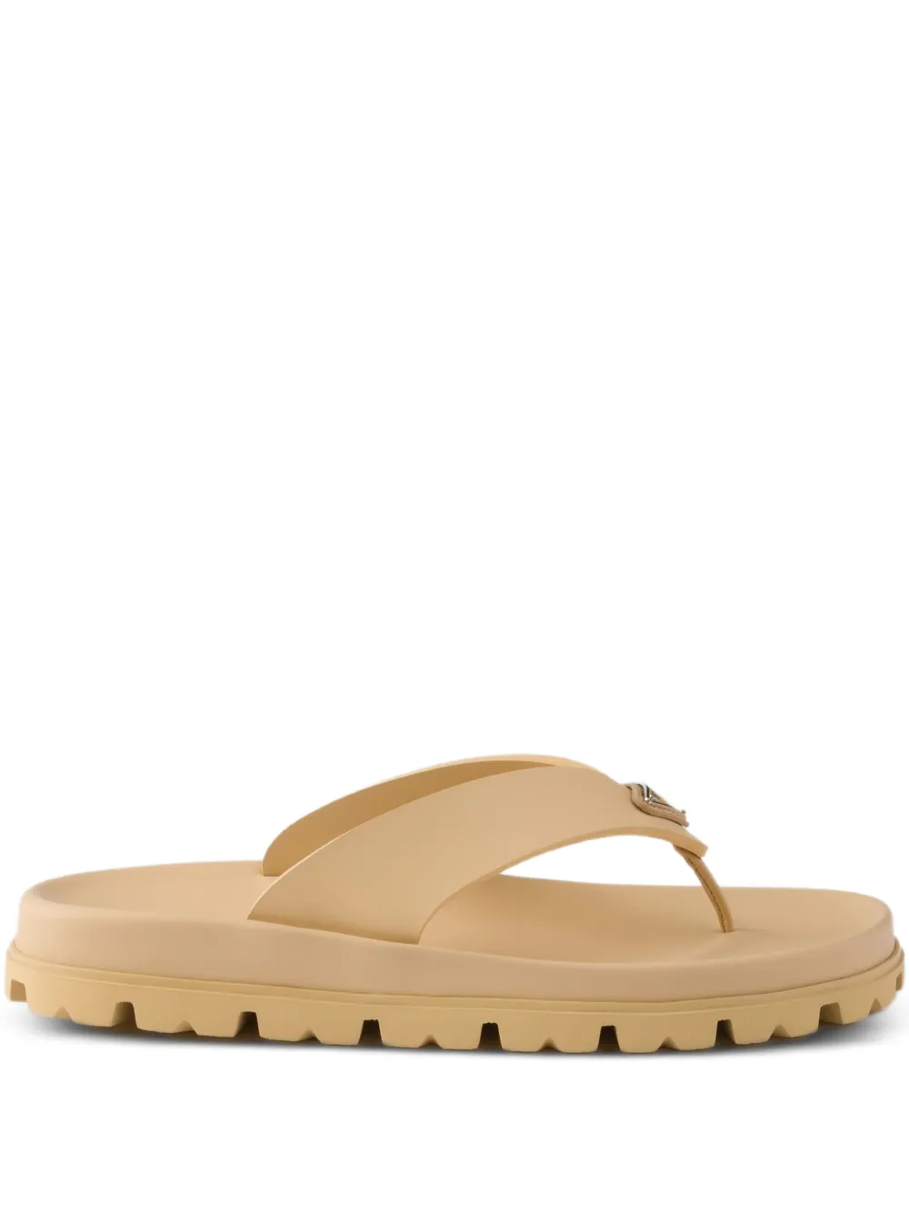 Prada Teenslippers met logoplakkaat Beige