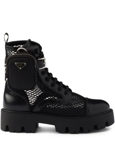 Prada Monolith Bikerstiefel mit Mesh-Tasche