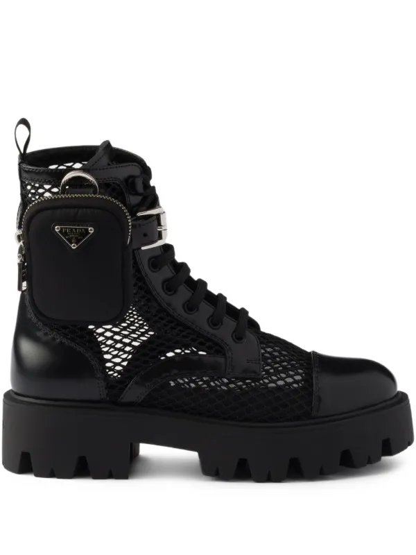 Prada メッシュ コンバットブーツ | ブラック | FARFETCH JP