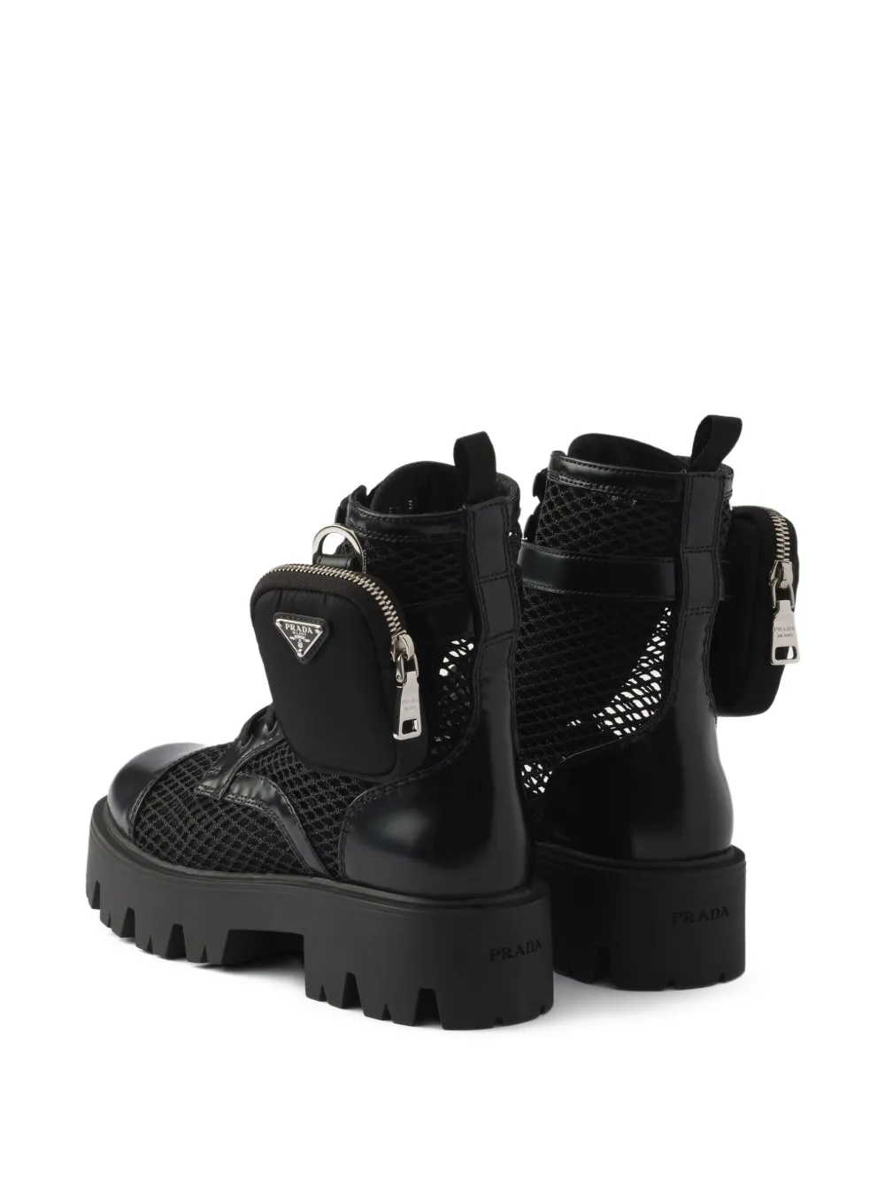 Prada Monolith mesh combat boots met buidel Zwart