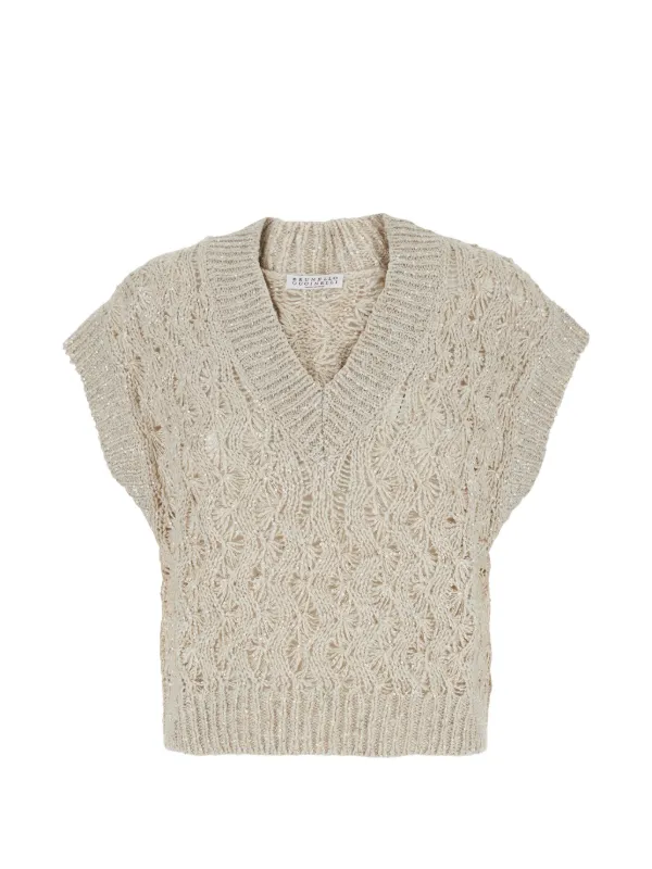 BRUNELLO CUCINELLI スパンコール ニット Brunello Cucinelli スパンコール オープンニット トップ