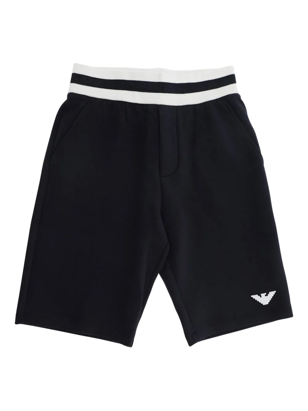 Emporio Armani Kids striped waistband logo shorts - Nero