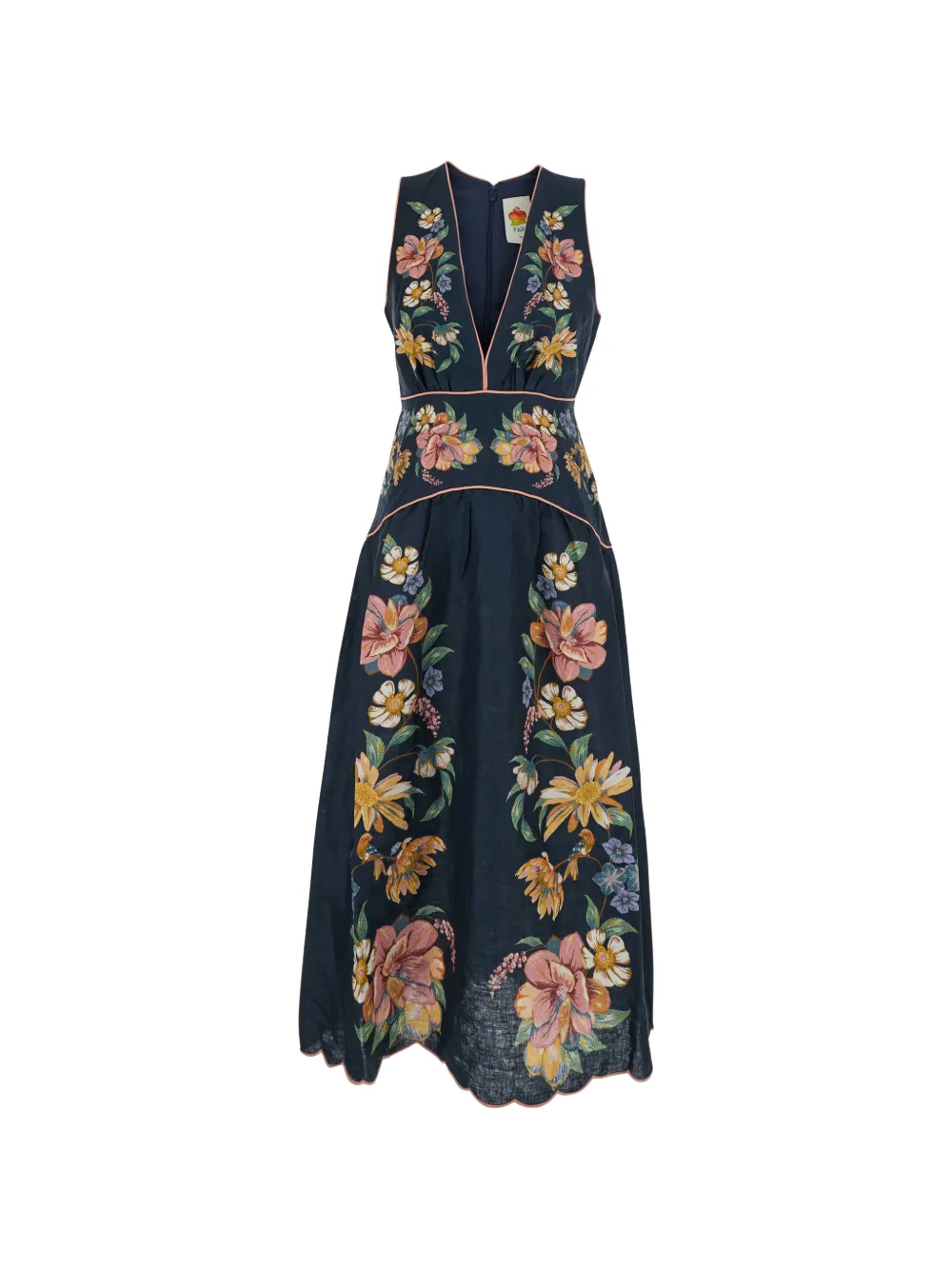 FARM Rio Maira floral V-neck mididress - Blu
