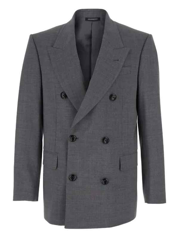 Emporio Armani Double-breasted Peak-lapels Blazer in Grey