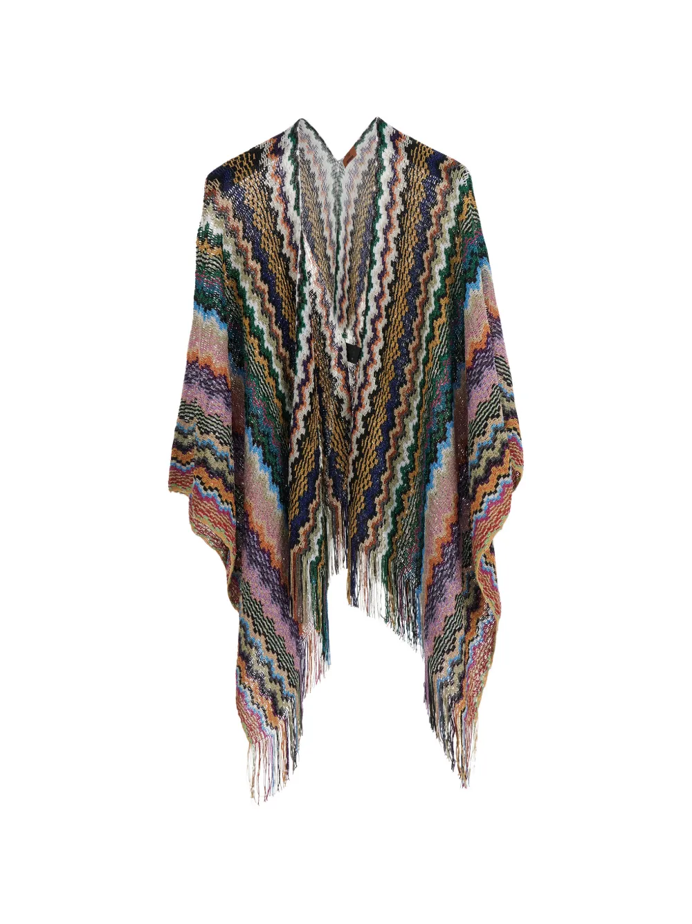 Missoni zigzag-pattern fringed poncho - Blu