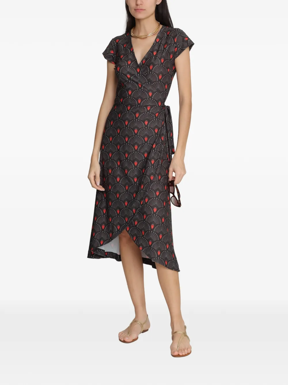 Lygia & Nanny Falcão midi-jurk met V-hals - Zwart