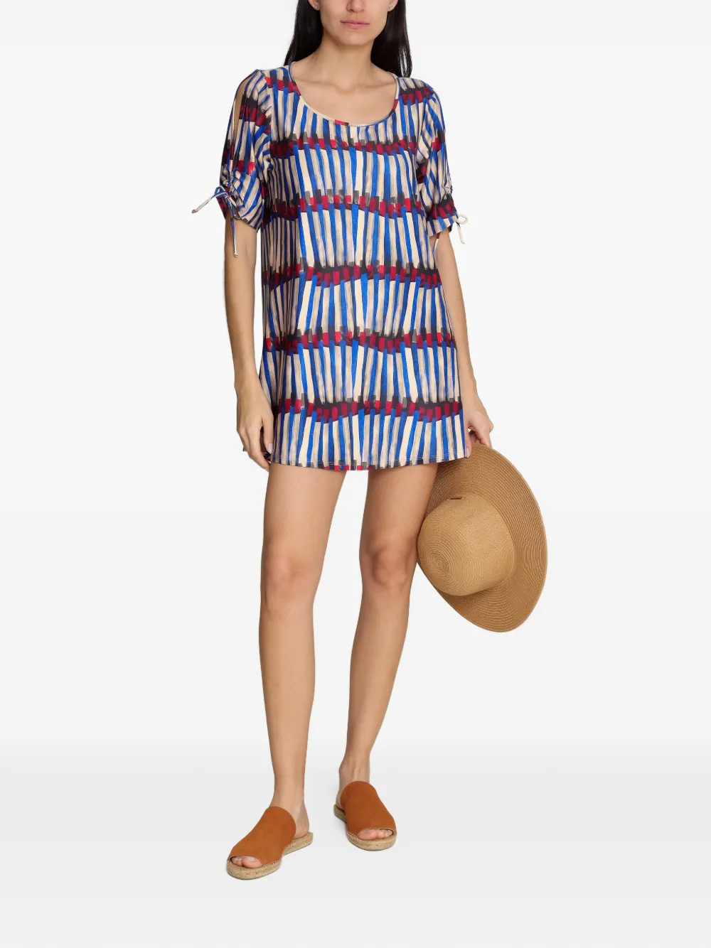 Lygia & Nanny Batuira gestreepte mini-jurk met uitgesneden mouwen - Blauw