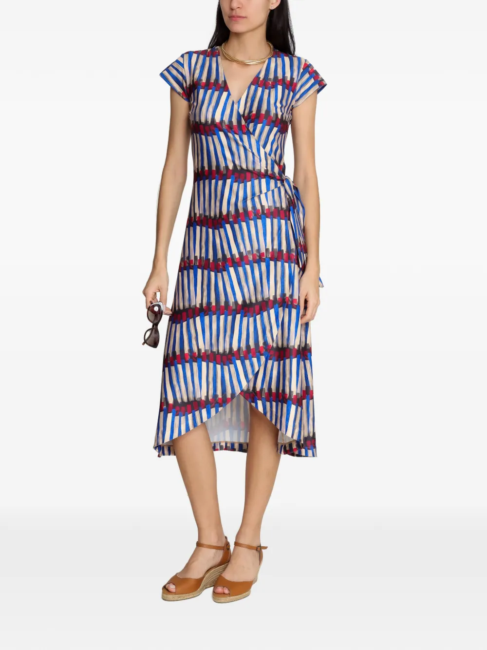 Lygia & Nanny Falc&atilde;o midi-jurk met V-hals en patroon - Blauw