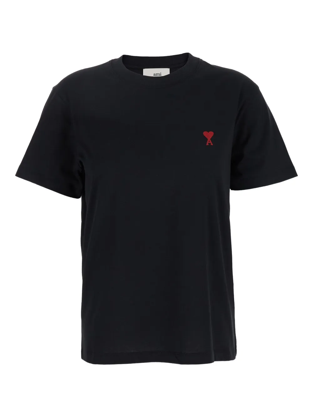 AMI Paris Black T-Shirt with Ami De Coeur Embroidery on the Front in Cotton Woman - Nero