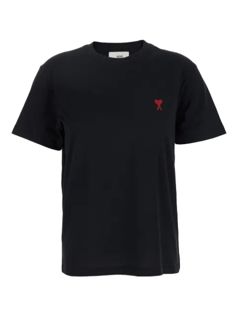 AMI Paris Black T-Shirt with Ami De Coeur Embroidery on the Front in Cotton Woman