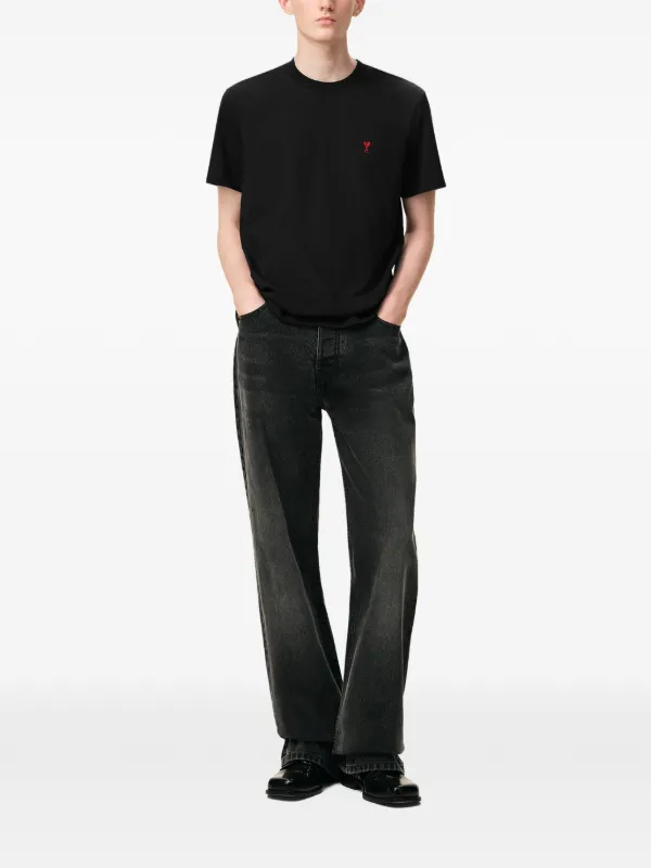 AMI Paris Ami De Coeur organic-cotton T-shirt | Black | FARFETCH SG
