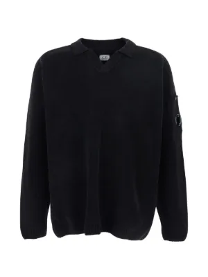 CP COMPANY ダークグレー Vネックニット C.P. Company lens-detail V-neck Cotton Sweater | ブルー | FARFETCH JP