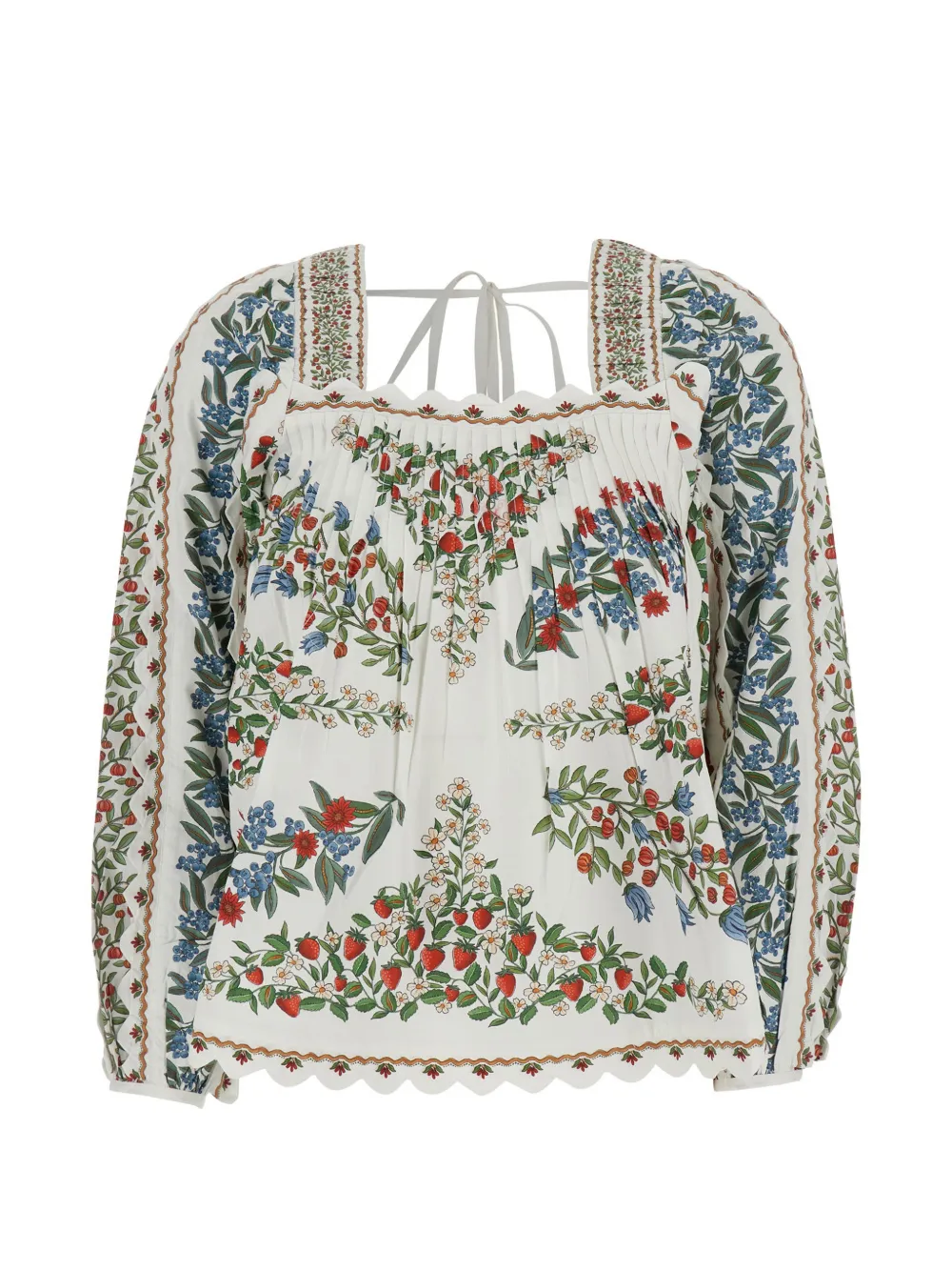 FARM Rio floral-print pleated blouse - Bianco