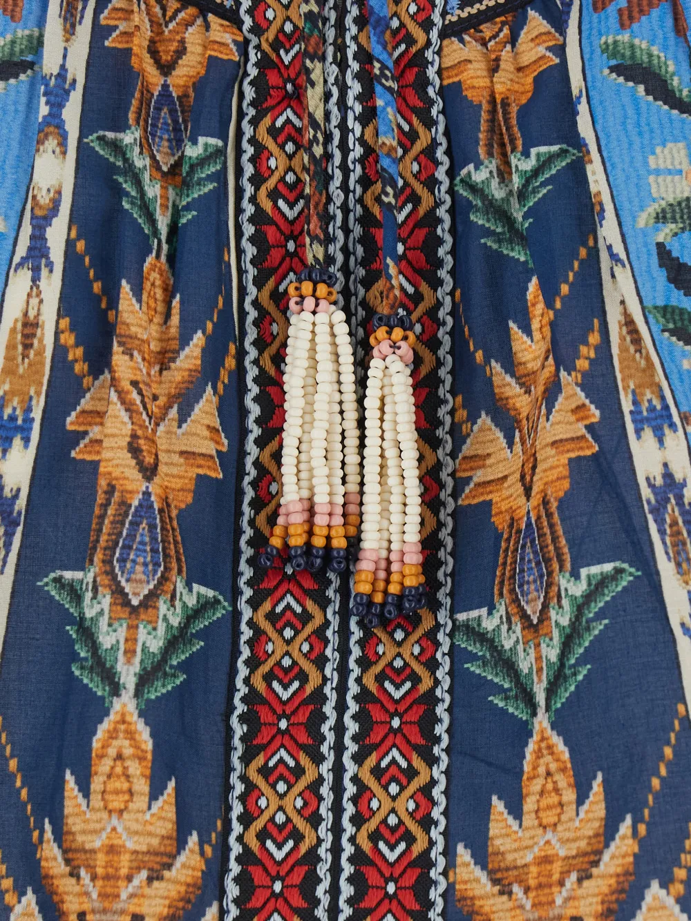  Farm Rio Tassel Printed Top - Blue 
