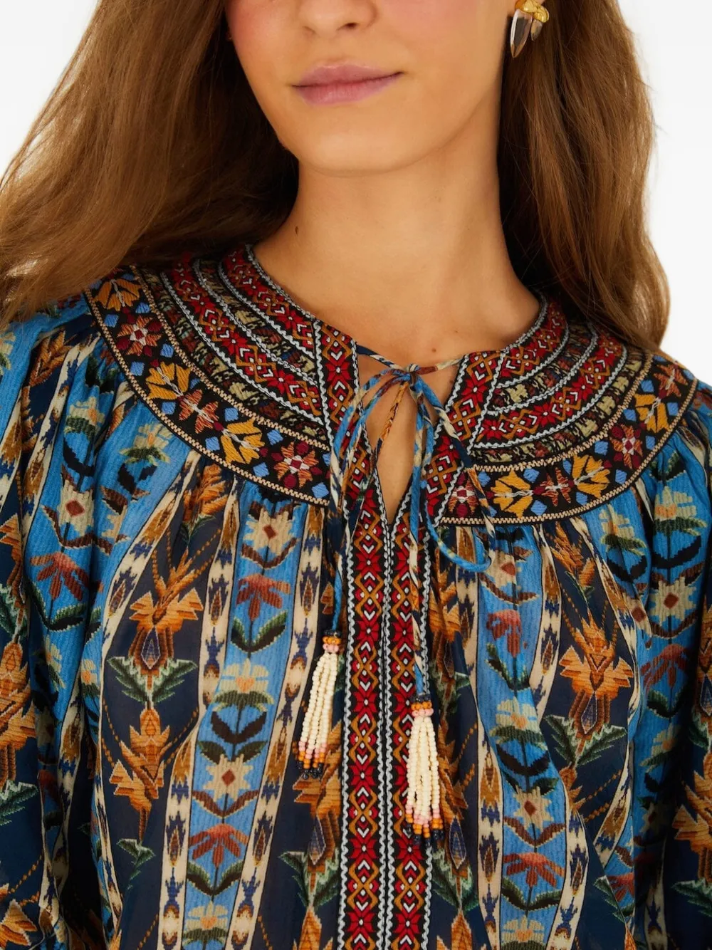 FARM Rio Top met print en kwastje Blauw