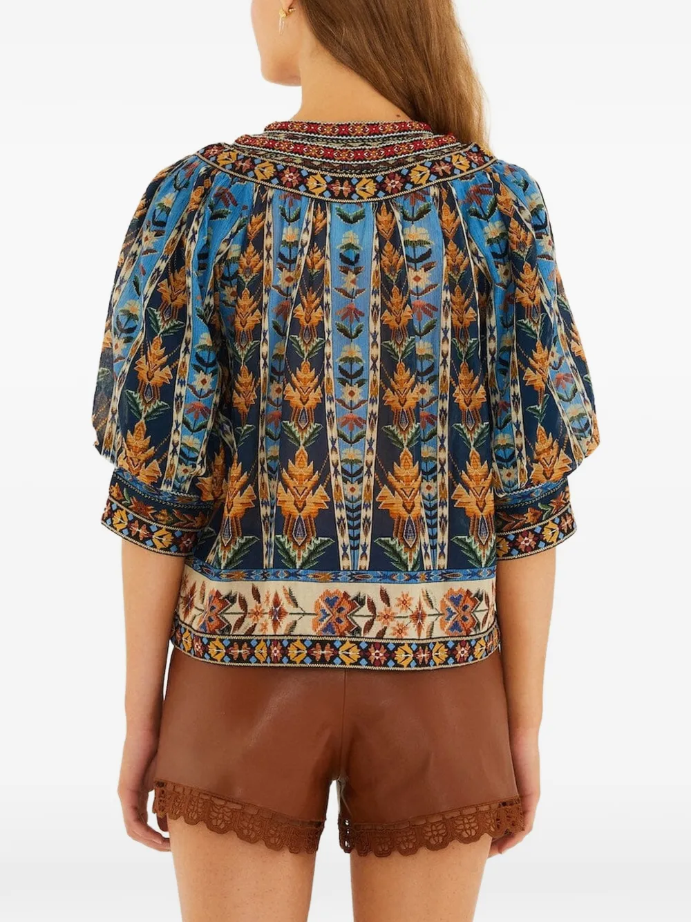 FARM Rio Top met print en kwastje Blauw
