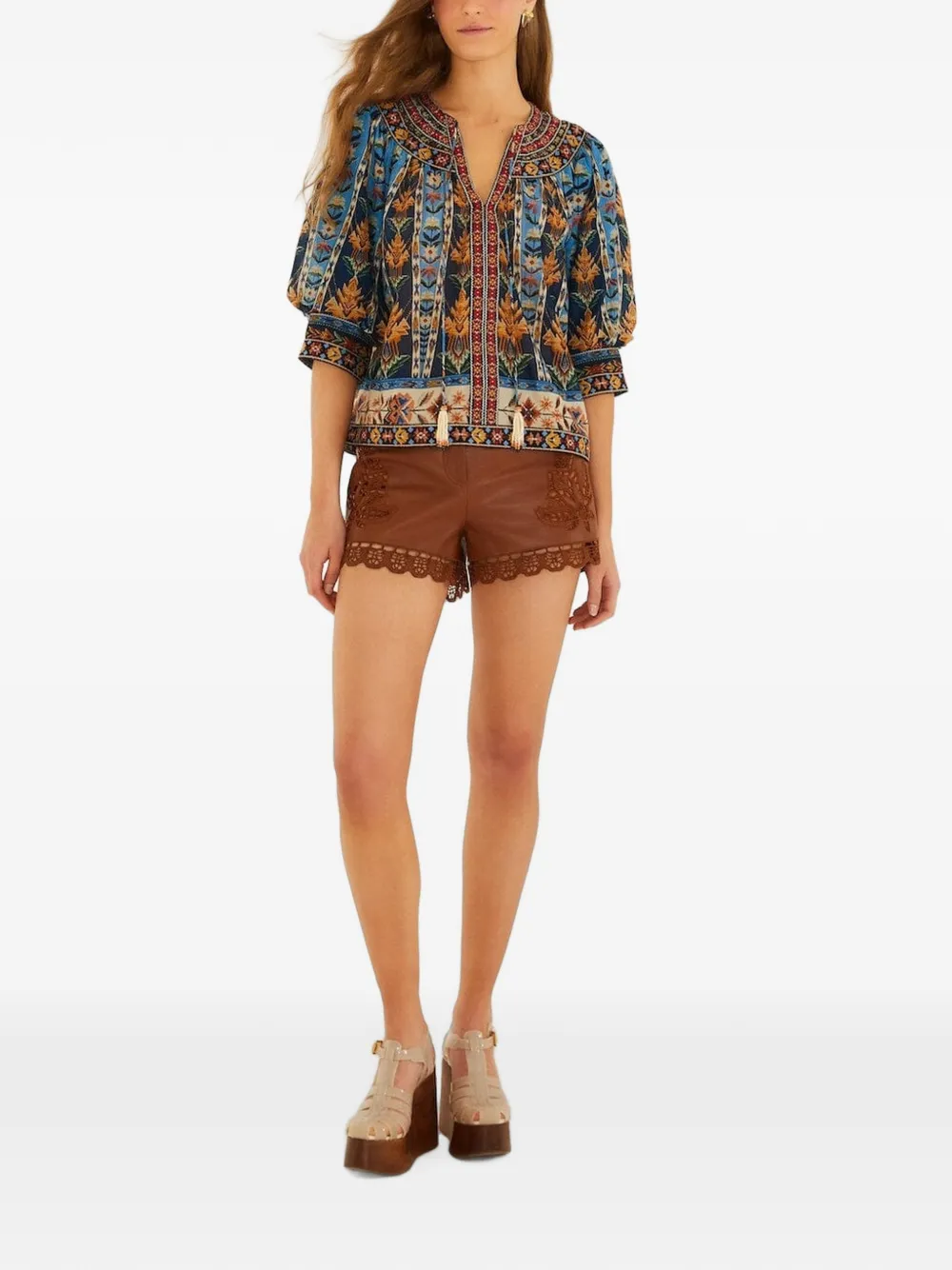 FARM Rio Top met print en kwastje Blauw