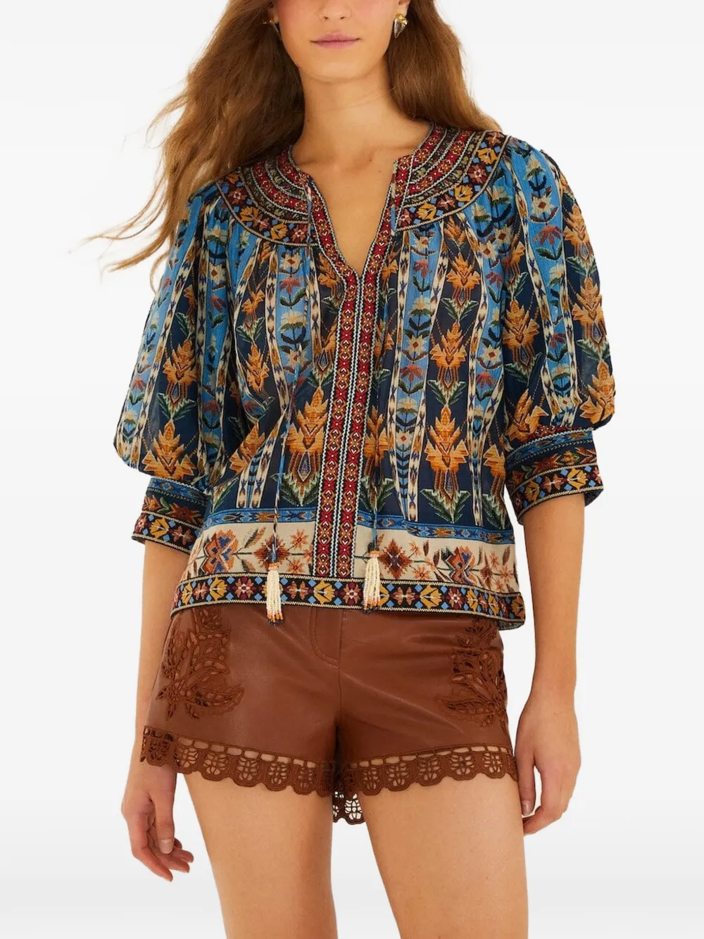 FARM Rio tassel printed top - Blu