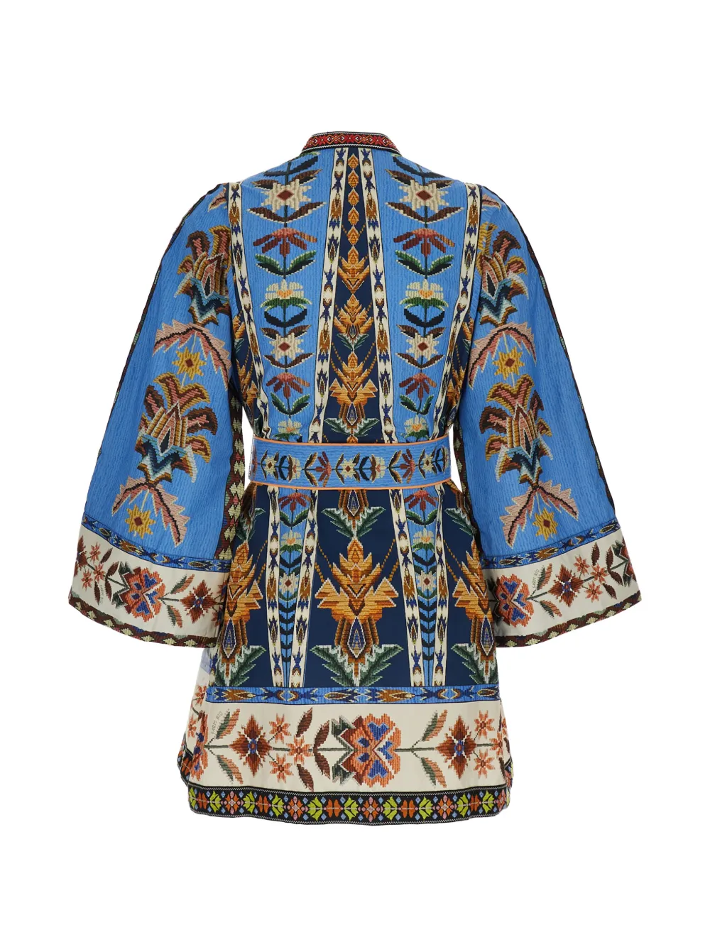  Farm Rio Embroidered Tapestry V-neck Mini Dress - Blue 