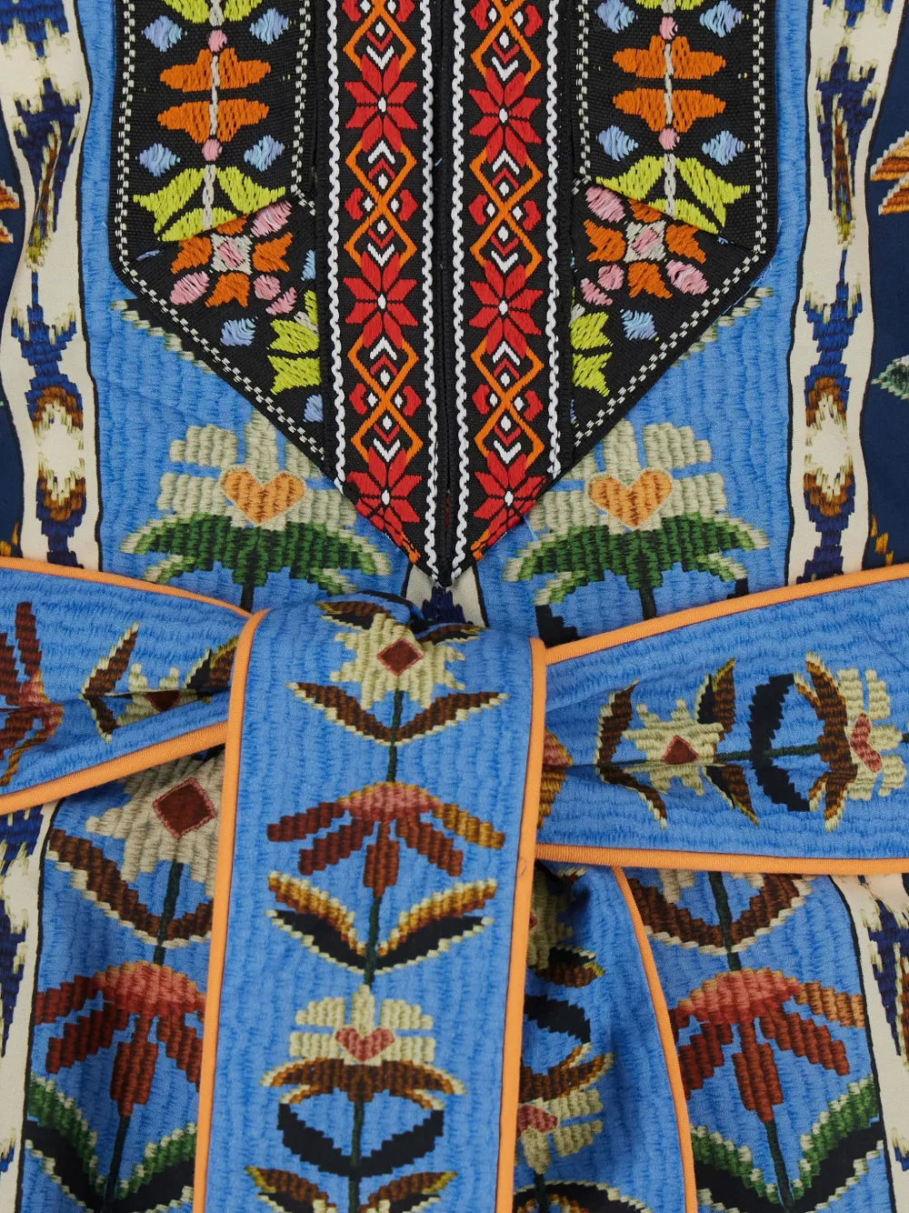  Farm Rio Embroidered Tapestry V-neck Mini Dress - Blue 