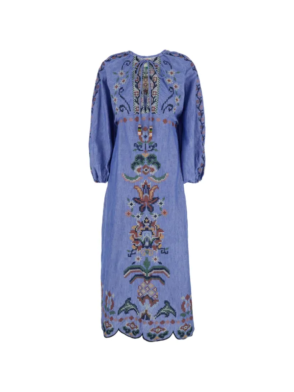 FARM Rio Garden Tapestry Embroidered Mini Dress | Blue | FARFETCH KW