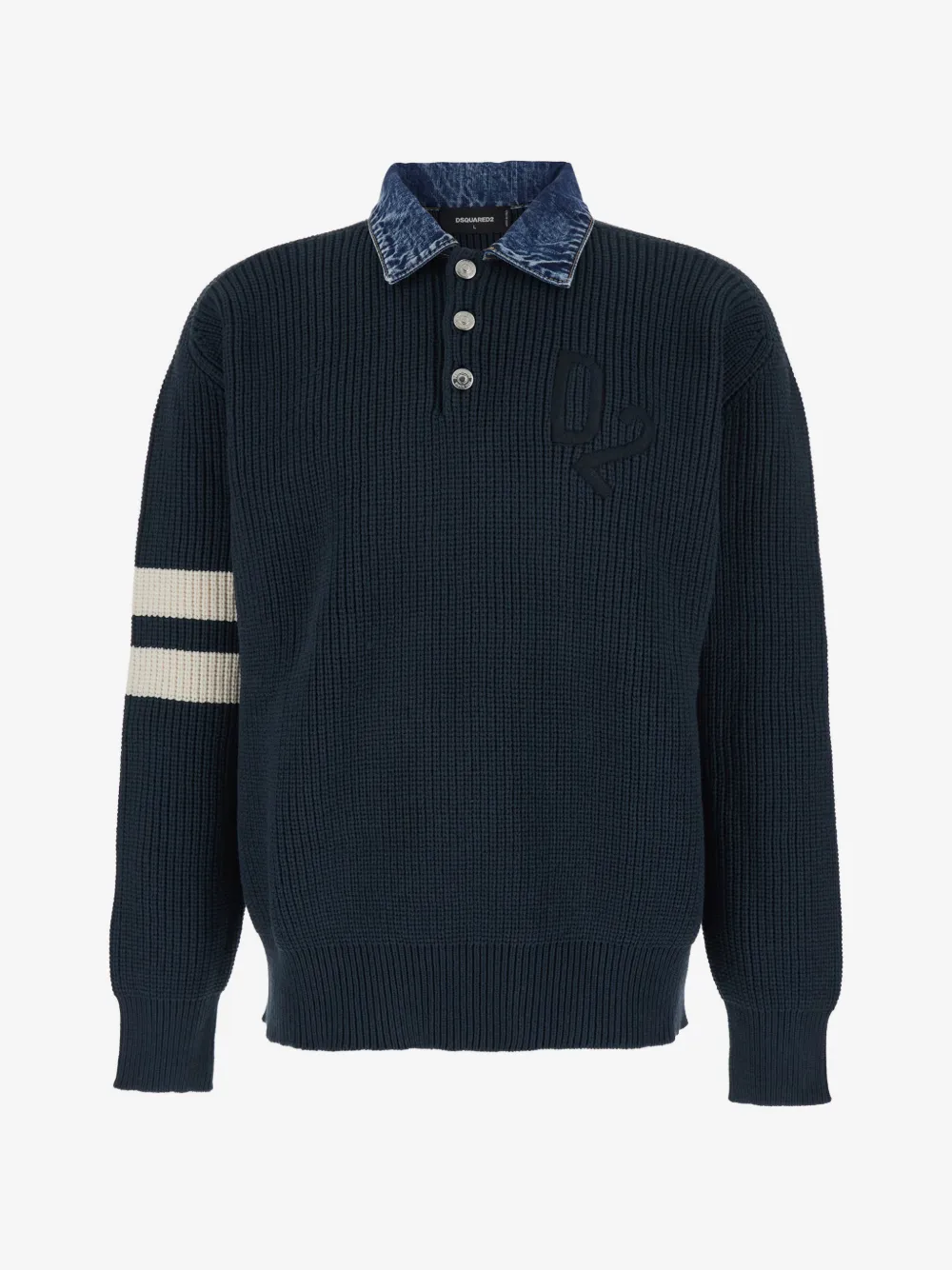 DSQUARED2 denim-collar stripe sweater | Blue | Image 1